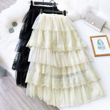 Load image into Gallery viewer, Women Skirts Cake-Style Skirt Spring Summer Fashion Lace Skirts Ladies High-Waisted Slimming Long Lace Skirt Elegant Tulle Skirt
