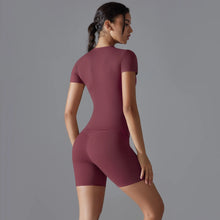 Load image into Gallery viewer, Yoga Set Women Sports Short Sleeve Top With High Waist Leggings Running Jogging Workout Workout Clothes Sports Fitness Gym Sets
