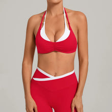 Load image into Gallery viewer, Women's Gym Workout Two-color Yoga Sports Bras Halter Neck Open Back Design Sports Tank Top Running Fitness Built-in Bra Cups
