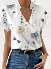 Load image into Gallery viewer, Shirts For Women 2023 Summer Loose V-neck Stand Collar Print Tops And Blouses Blusas Elegantes Finas Para Mujer Casual T Shirt

