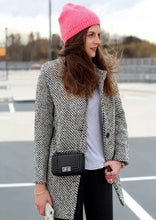 Load image into Gallery viewer, Women's Woolen Coat  Arrive European Female Spring European Leg Houndstooth Windbreaker Jacket Plus Size Long Winter Coat
