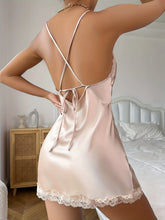 Load image into Gallery viewer, New Style Luxury Nightgown Women Sleep Wear Lace Satin Nightdress Deep V Backless Nightgowns Halter Silk Sleepshirts Night Dress

