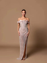 Load image into Gallery viewer, Elegant Off The Shouldre Evening Dresses Sexy Floral Appliques Sequined Prom Dress Customized High Side Slit Party Gown
