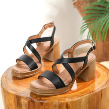 Load image into Gallery viewer, Women Cross Toe Square Heel Sandals
