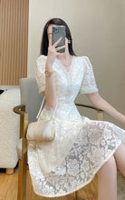 Load image into Gallery viewer, Elegant White Lace Puff Dress
