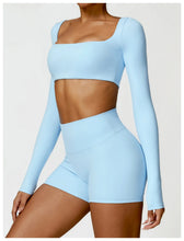 Load image into Gallery viewer, Summer 2PCS Yoga Suit Sports Set Women Quick-Dry Gym Set Women Tracksuit Running Workout Long Sleeve Sports Shirt Yoga Clothing
