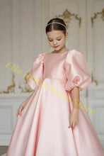 Load image into Gallery viewer, Elegant Girls Wedding Party Dress Satin Flower Girl Dress Bows Half Sleeves Formal Gala Dresses for Bridesmaid Dress Wholesale
