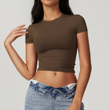 Load image into Gallery viewer, Yoga Shirts Women Sexy Exposing The Navel Short Sleeve Workout Crop Top Gym Top Fitness Running Workout Sport T-shirts Yoga Wear
