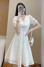 Load image into Gallery viewer, Elegant White Lace Puff Dress
