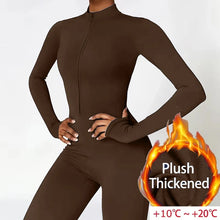 Load image into Gallery viewer, Warm Plush Sports Jumpsuits Women's Tracksuit One-Piece Fitness Suit Winter Gym Sets Long Sleeves Black Exercise Bodysuit Woman
