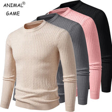 Load image into Gallery viewer, Autumn Mens Crew Neck Sweaters Long Sleeve Lightweight Knit Ribbed Dress Pullover Sweaters Outdoor Casual Twist Cable Sweaters
