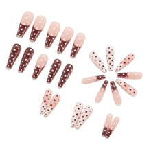 Load image into Gallery viewer, Medium long fake nails for women girls pink white black red blue brown polka dots design almond ballet tips press on false nail

