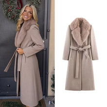 Load image into Gallery viewer, Elegant Belted Fur Collar Overcoat
