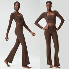 Load image into Gallery viewer, Women Two Pieces Fitness Yoga Set Solid Color Long Sleeve Gym Sportswear Breathable Quick Dry Workout Clothes Female Suit
