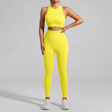 Load image into Gallery viewer, Seamless Ribbed High Waisted Yoga Set for Women, Tummy Control Criss Cross Back Workout Outfit, Quick Dry Fitness Set for Gym
