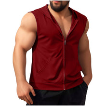 Load image into Gallery viewer, Summer New Men's Workout Hooded Tank Tops Zip-up Sleeveless Gym Bodybuilding Tees Muscle Tops Male Streetwear Casual Sweatshirts
