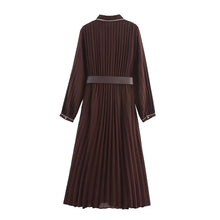Load image into Gallery viewer, Elegant Pleated Belted Midi Dress
