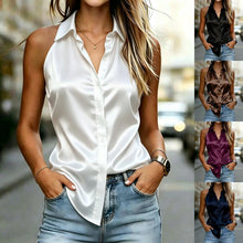 Load image into Gallery viewer, Blouses Shirts Women Shirt Blouse Summer White Black Sleeveless Turn Down Collar Shirt Blouse Women Tops Blusas Para Mujer
