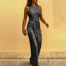 Load image into Gallery viewer, Women Jumpsuits Sexy Backless Sequins Elegant O Neck Sleeveless Lace Up Casual Rompers Glitter Party Clubwear Costume for Female
