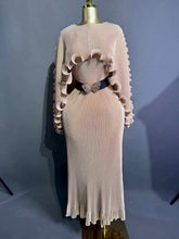 Load image into Gallery viewer, Elegant Pleated Long Dress with Butterfly Belt Women Cape Sleeve Wave Edge Ruffle Evening Party Dress
