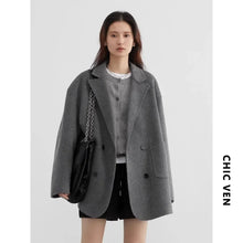 Load image into Gallery viewer, CHIC VEN Women's Woolen Coats Loose Casual Double Breasted Retro Double-sided Jacket Office Lady Outerwear Autumn Winter 2026

