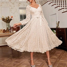 Load image into Gallery viewer, Elegant Party Dress For Woman Evening Prom Dresses Lace Long Gown V Neck Maxi Dress White Pink Floral Lace A Line Balloon Sleeve
