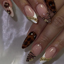 Load image into Gallery viewer, Medium fake nails for women Gradient nude brown blue flowers or rhinestones fall winter almond tips press on false nail art set
