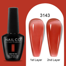 Load image into Gallery viewer, NAILCO 15ml Colorful Jelly Gel Nail Polish Gorgeous Color HEMA TPO FREE Soak Off UV LED Semi Permanent Long Wear Gel Varnish
