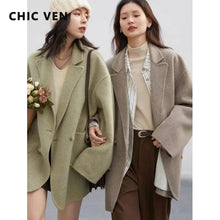 Load image into Gallery viewer, CHIC VEN Women's Woolen Coats Loose Casual Double Breasted Retro Double-sided Jacket Office Lady Outerwear Autumn Winter 2026
