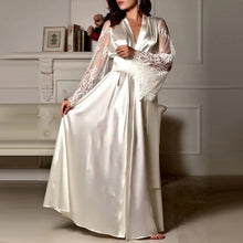 Load image into Gallery viewer, Womens Nightdress Sexy Long Lace Lingerie  Nightwear Bath Robe Gown Imitation Ice Silk Nightdress Solid Color Nightgown
