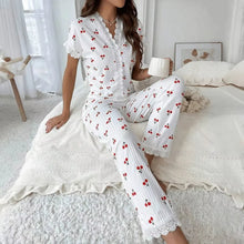 Load image into Gallery viewer, Cherry Lace Trim Pajama Set
