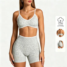 Load image into Gallery viewer, Women Leopard Print 2 Piece Yoga Set High Waist Butt Lift Biker Shorts Adjustable Strap Sports Bra Gym Workout Activewear
