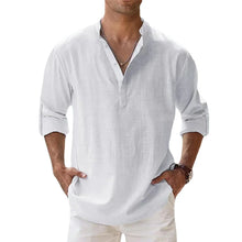 Load image into Gallery viewer, New Cotton Linen Shirts for Men Casual Shirts Lightweight Long Sleeve Henley Beach Shirts Hawaiian T Shirts for Men Streetwear

