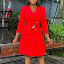 Load image into Gallery viewer, Pleated Notched Collar Midi Dress
