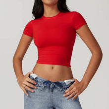 Load image into Gallery viewer, Yoga Shirts Women Sexy Exposing The Navel Short Sleeve Workout Crop Top Gym Top Fitness Running Workout Sport T-shirts Yoga Wear
