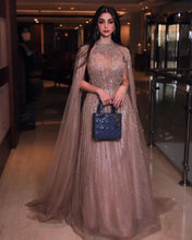 Load image into Gallery viewer, Elegant High-Neck A-Line Evening Dresses Long Sleeve Feather Applique &amp; Beading Cocktail Dress for Prom Party Dresses
