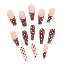 Load image into Gallery viewer, Medium long fake nails for women girls pink white black red blue brown polka dots design almond ballet tips press on false nail
