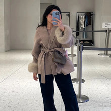 Load image into Gallery viewer, Elegant Women's Lace Up Woolen Coats Solid Full Sleeve Turn-down Collar Loose Lady Coats 2025 Autumn Winter Female Streetwear
