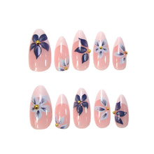 Load image into Gallery viewer, Medium fake nails for women Gradient nude brown blue flowers or rhinestones fall winter almond tips press on false nail art set
