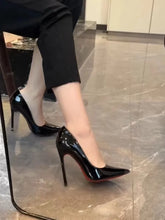 Load image into Gallery viewer, High Heels Women's Slim Heels New Stunning and Sexy Wedding Shoes Black Patent Pointed Single Shoes High Heels Туфли Женские
