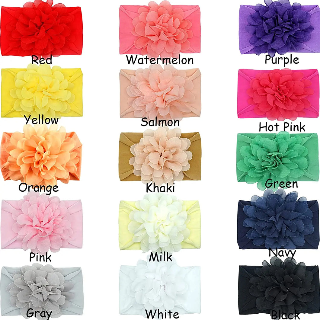 Random 8 Pcs Baby Nylon Headbands Hairbands Hair Wraps Big Chiffon Flower Elastics for Baby Girls Newborn Infant Toddlers Kids