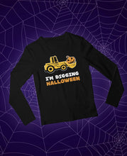 Load image into Gallery viewer, Construction Bulldozer I&#39;M Digging Halloween Pumpkin Face Tractor Girls Boys Toddler Kids Long Sleeve T-Shirt
