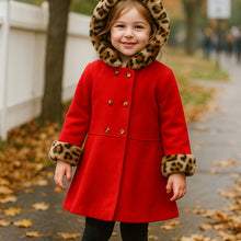 Load image into Gallery viewer, Girls’ Cozy Leopard-Print Fleece Hooded Winter Jacket
