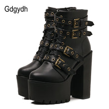 Load image into Gallery viewer, Sexy Rivet Black Ankle Boots Women Platform Soft Leather Autumn Winter Ladies Boots with Zipper Ultra High Heels Shoes
