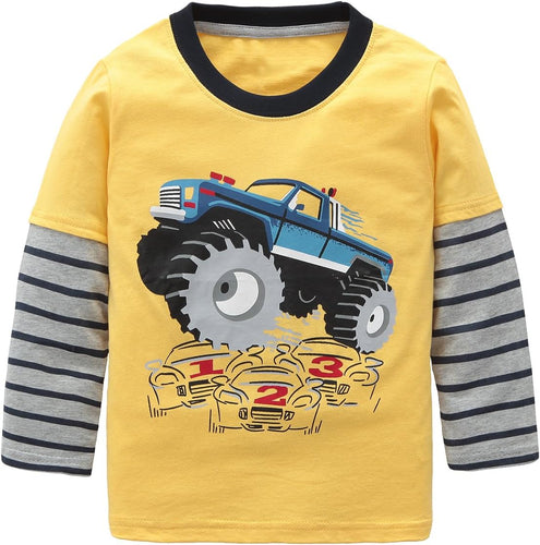 Boys Long Sleeve Cotton T-Shirts Monster Truck Shirt Graphic Tees