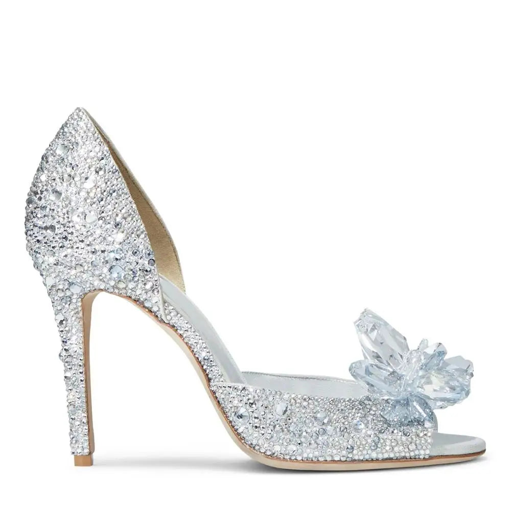 Women'S Shoes with Heels Crystal Cinderell Shoes Diamond High Heels Shoes Wedding Rhinestone Shoes Stiletto Pumps