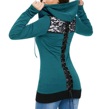Load image into Gallery viewer, Sweater lace stitching hooded tie long-sleeved jacket top
