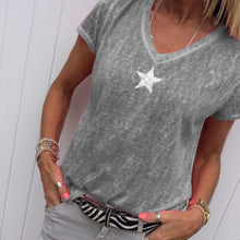 Load image into Gallery viewer, V-neck five-pointed cool comfort women&#39;s short-sleeved T-shirt
