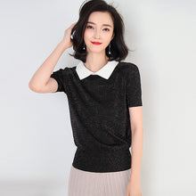 Load image into Gallery viewer, Bright silk short-sleeved T-shirt knit polo shirt

