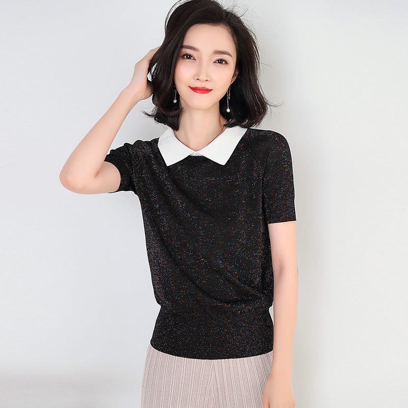 Bright silk short-sleeved T-shirt knit polo shirt